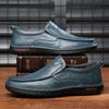Fashion Breathable Genuine Leather Men Shoes Summer Slip On Loafers Man's Casual Leather Shoes Blue Flats Driving Male Shoes Moccasins