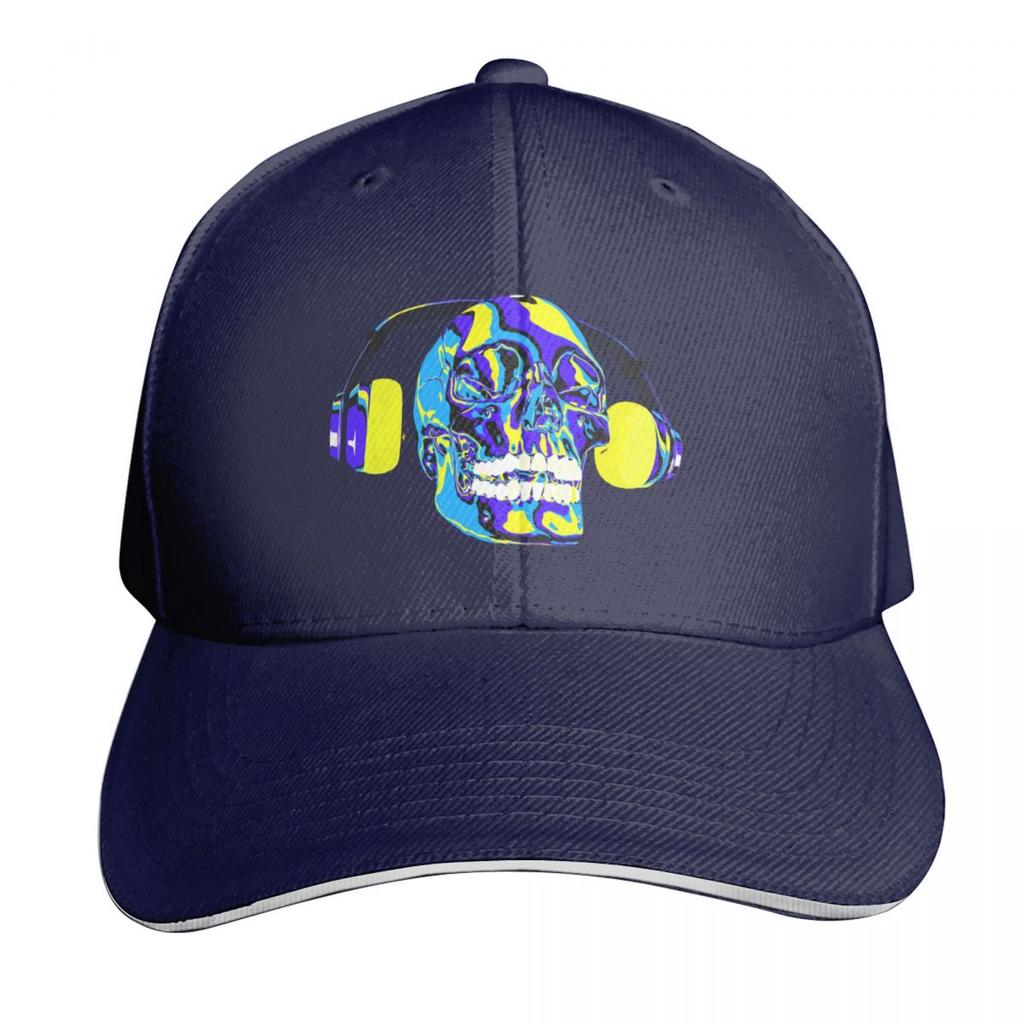 Psychedelic skull listening to music on headphone Baseball Cap Luxury Cap Ball Cap foam party Hat Visor For Women Unisexs