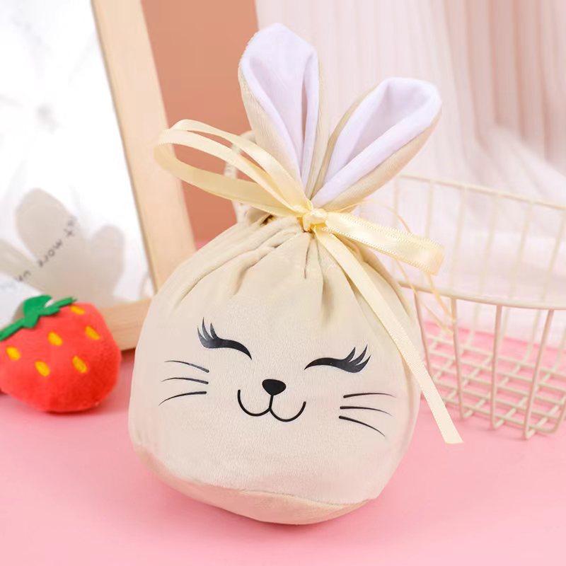 10PCS Easter Bunny Gift Bags Velvet Rabbit Pouch for Valentines Chocolate Candy Wedding Birthday Party Favor Packing