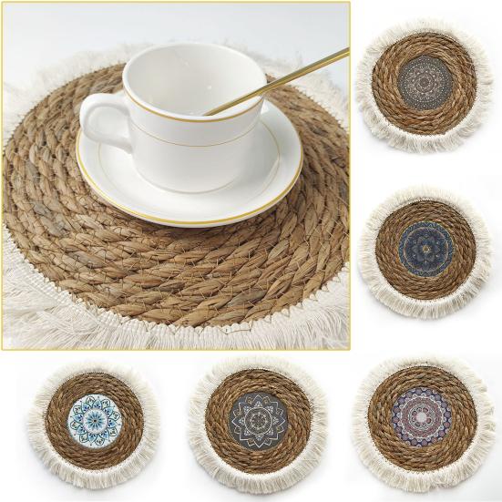 Подставка под тарелку Круглая Утолщенная Термостойкая Защита Стола Мягкая Плетеная из Соломы Богемная Моющаяся Посуда Горячий Горшок Сковороды Кофейная Чашка