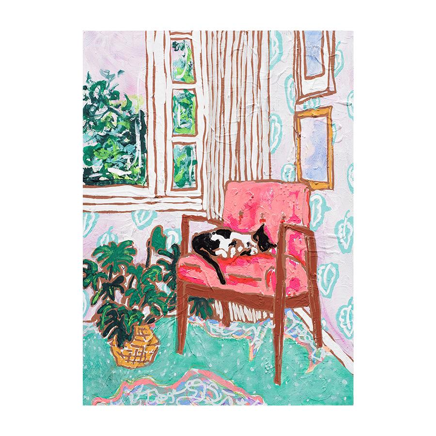 Nostalgic Retro Oil Painting Sofa Cat Plant Poster Painting Core Printing Wall Art Home Decoration Canvas Painting Frameless