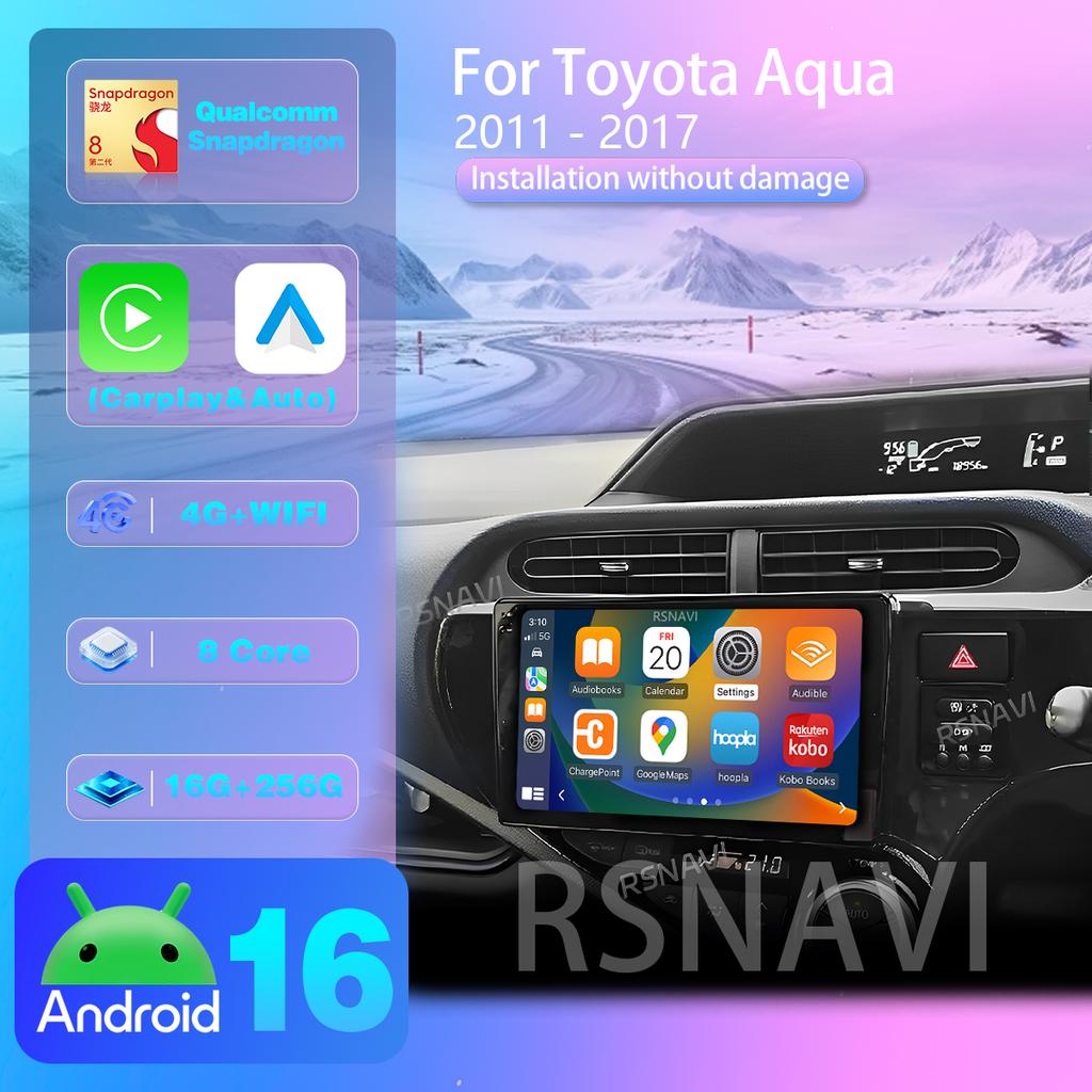 Android 16 pour Toyota Aqua 2011 - 2017, Carplay Auto, écran 2K, autoradio multimédia, autoradio stéréo 2 din, Plug and Play