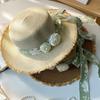 Flat Top Lace Floral Brim Cap French Style Sunscreen Hat Cute Straw Woven Hat Seaside