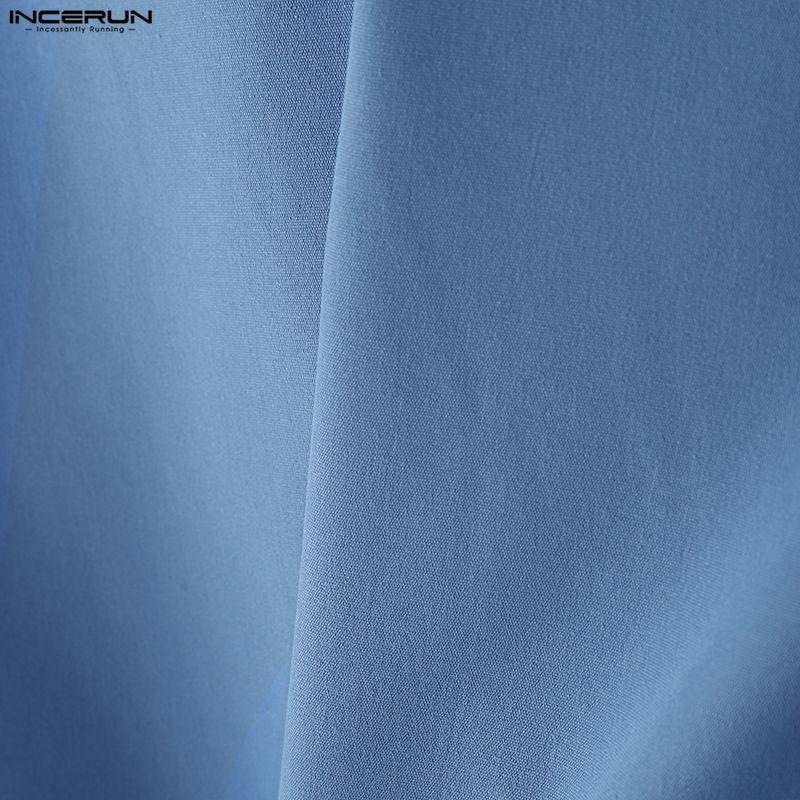 INCERUN S-5XL Мужские повседневные рубашки с воротником-стойкой, длинным рукавом и боковыми пуговицами