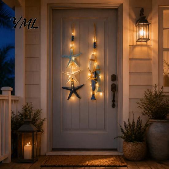 Maritime Inspired Home Accessories Lighted Wooden Fish Starfish Wall Decor, Beachy Decor with Warm LEDs, Handmade Beach Style Accents Coastal Nautical