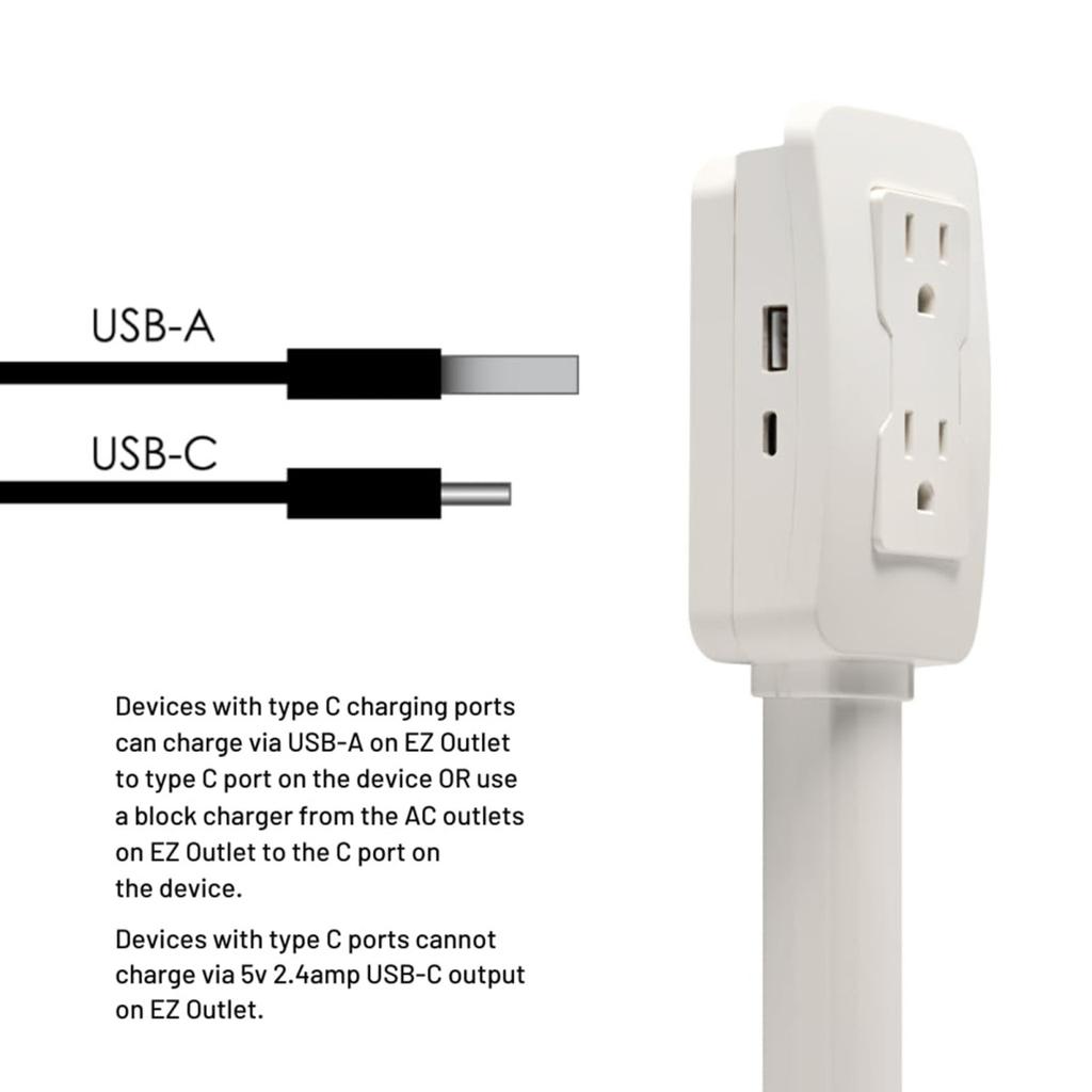 Yousheng Удлинитель электрической розетки с USB-A, USB-C, 2 розетками переменного тока, вращающийся на 180 градусов, для дивана, прикроватной тумбочки, стола, настенная розетка, удлинитель