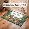 Mushroom Forest Theme Crystal Velvet Floor Rug Personalized Custom Name Text Warm Carpet Home Decoration