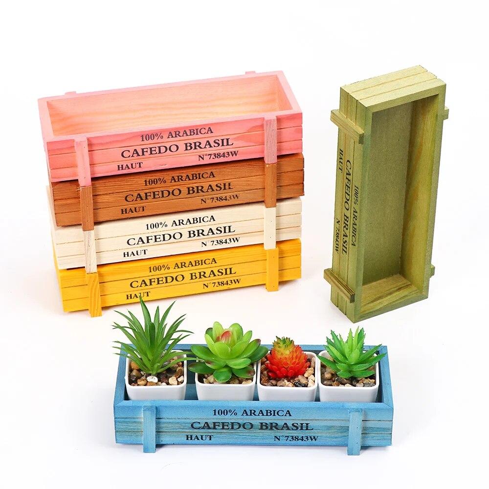 Natural Wooden Flowerpot Garden Decor Trough Decor Pots Succulent Boxes Rectangle Vase Vintage Crates Wood Flower Pot Home Tools