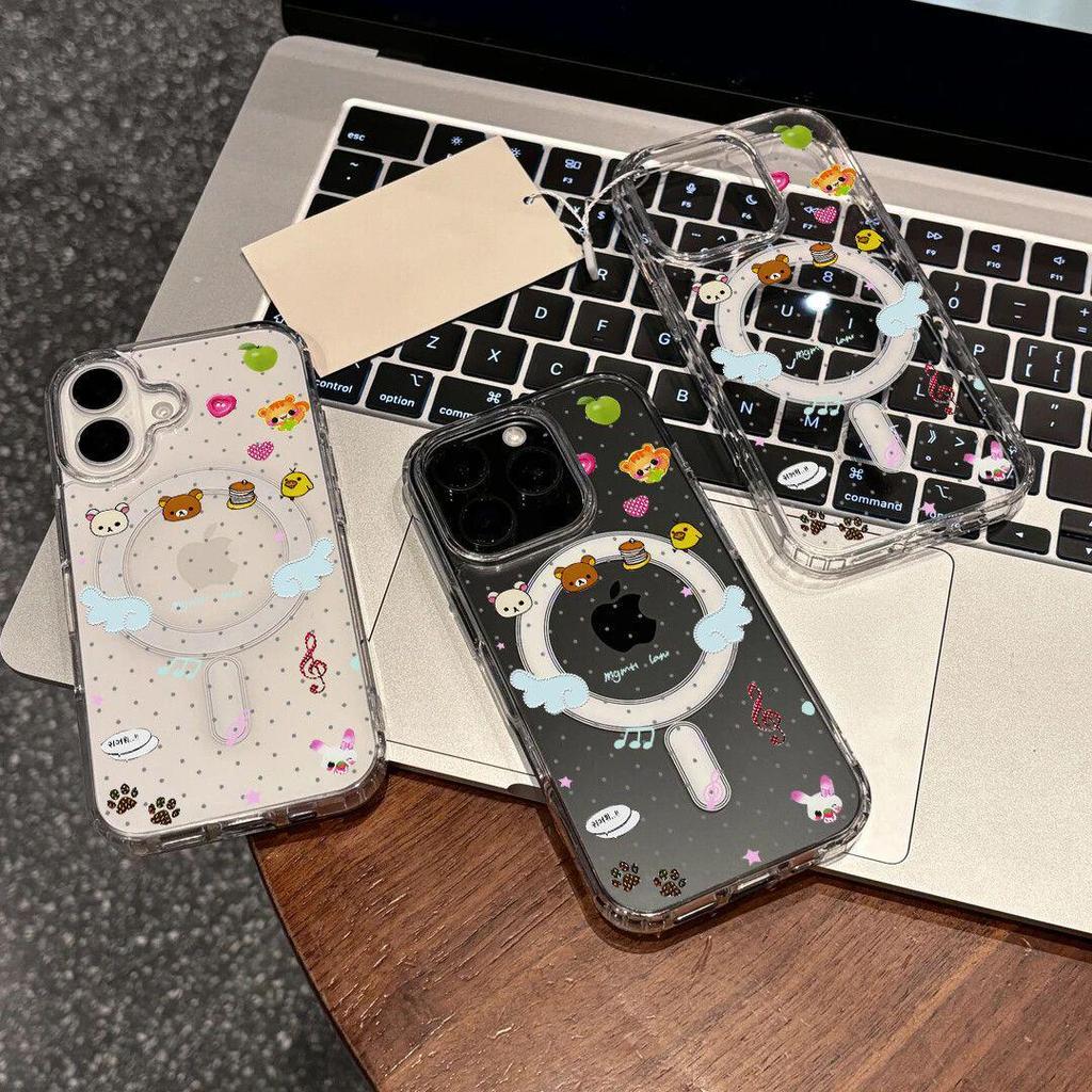 Магнитный акриловый чехол Rilakkuma Wings для Apple 12, 13 Pro, 14, 15, 17 Pro Max