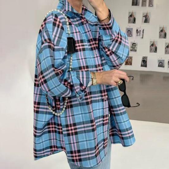 Женская рубашка с длинным рукавом, клетчатым принтом, свободным кроем, карманом-клапаном, планкой на пуговицах, рубашка средней длины