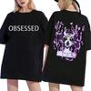 Футболки с принтом OBSESSED Demon Oni Yandere Lovesick Monster Girl, футболка с рисунком аниме, женская футболка унисекс, манга, повседневная футболка с коротким рукавом