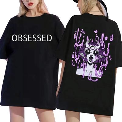 Футболки с принтом OBSESSED Demon Oni Yandere Lovesick Monster Girl, футболка с рисунком аниме, женская футболка унисекс, манга, повседневная футболка с коротким рукавом