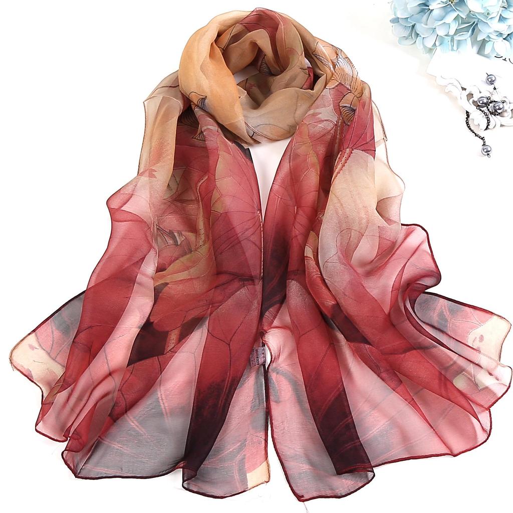 Long Shawls Wraps Women Beach Sunscreen Hijab Floral Print Silk Scarf Chiffon Kerchief Neck Scarves 50x160cm