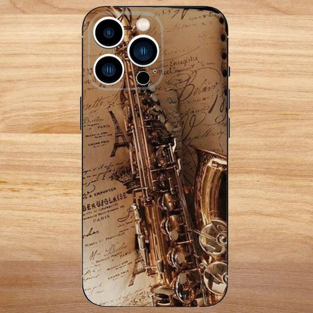 Музыкальный чехол для телефона с саксофоном для iPhone 16,15,14,13,12,11,Mini,Pro,SE,MAX Белый Матовый Ударопрочный Чехол