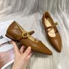 Women Pumps Genuine Leather Shoes for Women Prong Toe Chunky Heel Shoes Shallow Low Heel Mary Janes Handmade Shoes