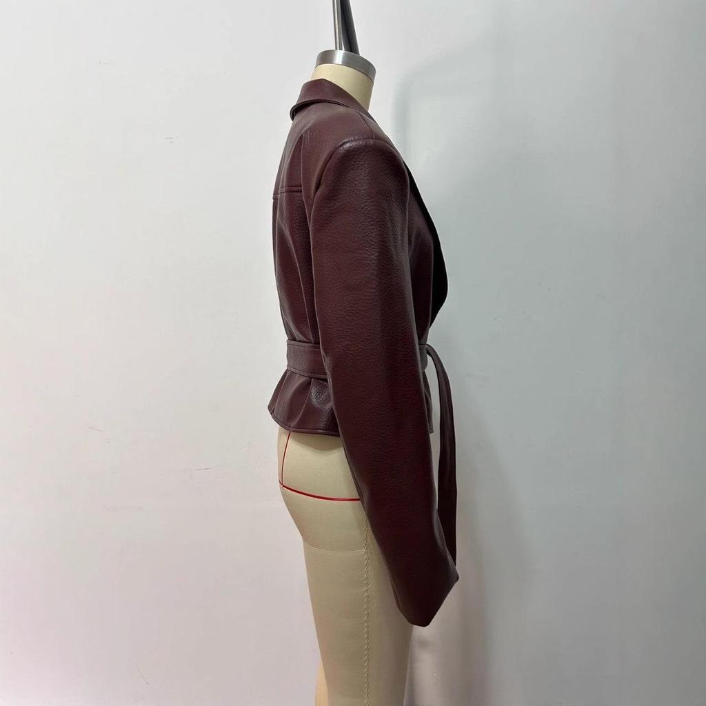 Модная женская кожаная мотоциклетная куртка на шнуровке Осень/Зима