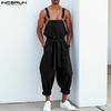 Men Strap Sleeveless Solid Color Lace-up Elastic Waist Cargo Long Bib Jumpsuits