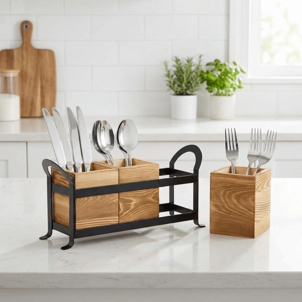 Large Capacity Tableware Storage Box Space Saving Flatware Organizer Farmhouse