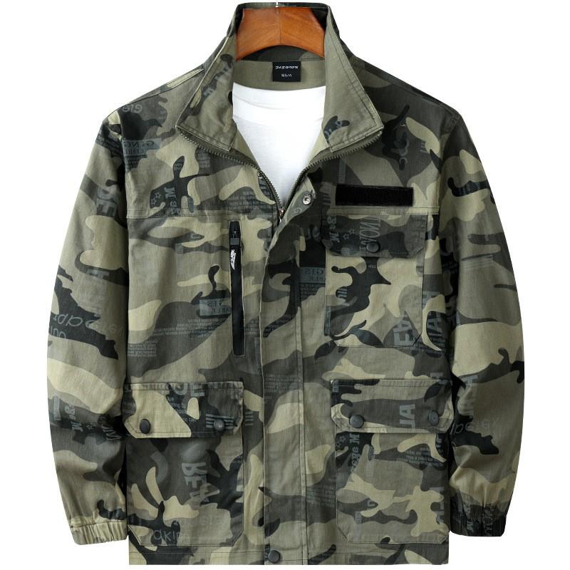 Mens Camouflage Workwear Set Elastic Thickened Durable Utility Jacket Pants Construction Outdoor Training