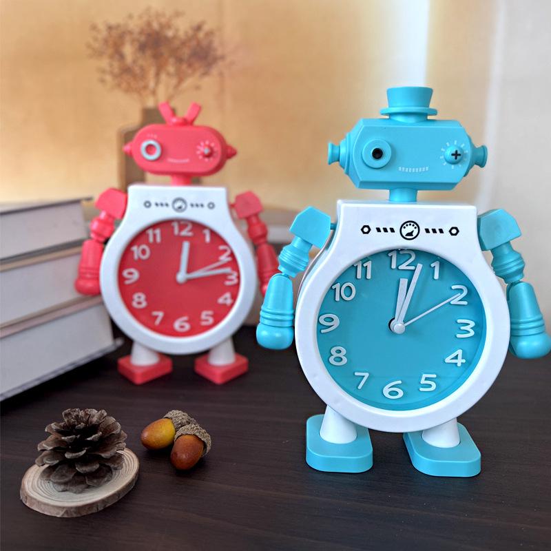 R1622 Cartoon Couple Robot Alarm Clock - Silent Movement, Battery-Operated for Student Bedrooms