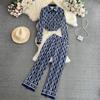 Women's Summer Version of The Loose Single-breasted Letters Printed Shirt Two-piece Set of High-waisted Thin Straight Wide-legged Trousers