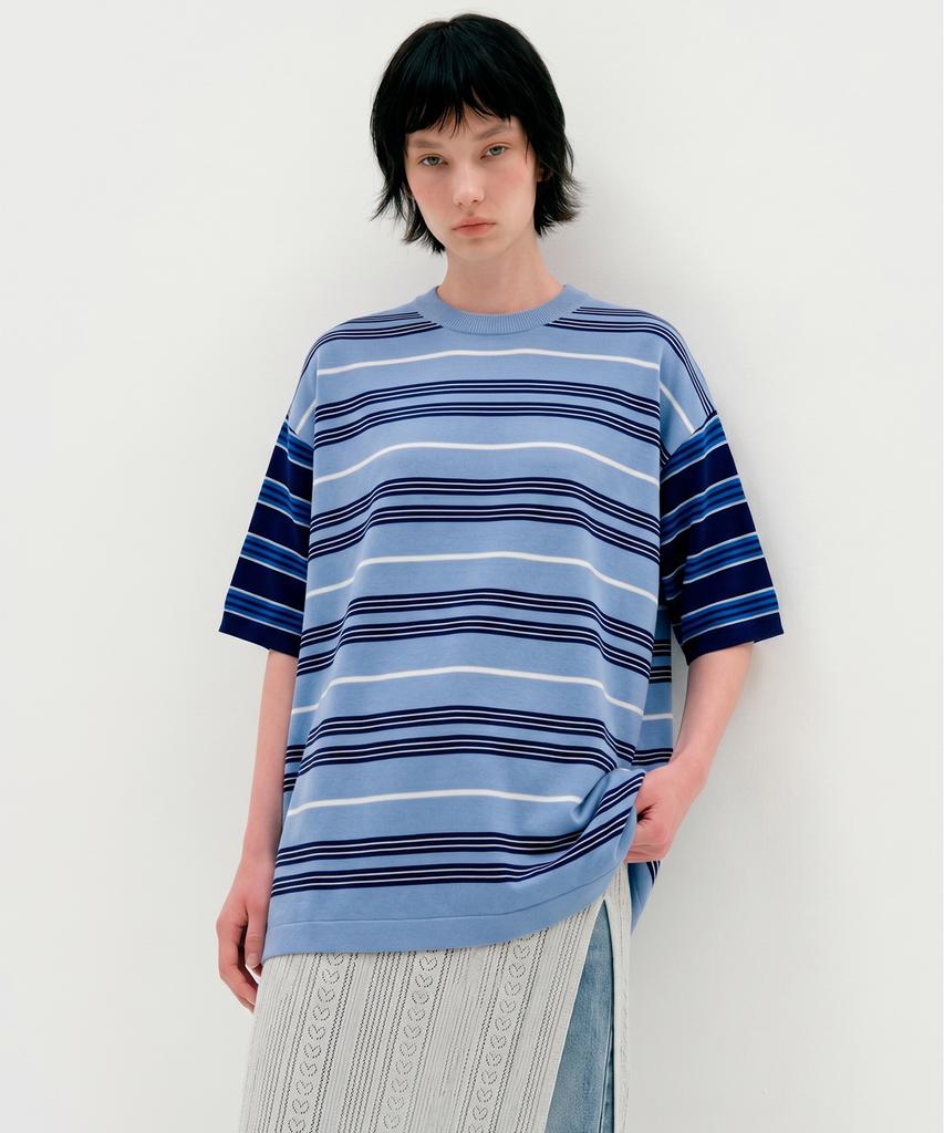 CUTZ Multi-Stripe Short Sleeve Knit (Blue)
