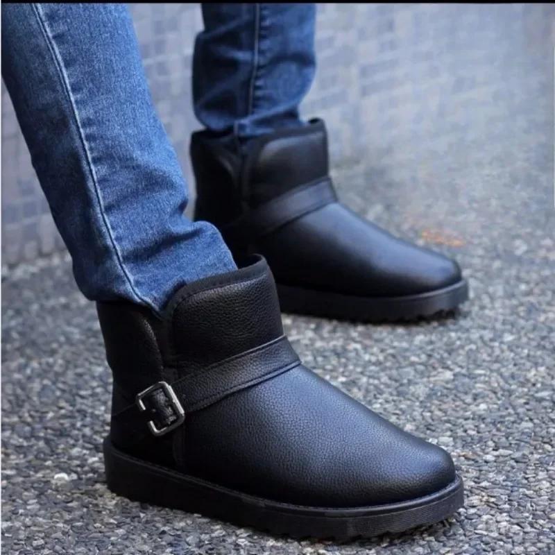 Зимние ботинки Slip-On, мужские ботинки на плоской подошве, меховые, флисовые, брендовые, рабочие, зимние ботинки для мужчин, повседневная обувь, новинка из хлопка, предложение
