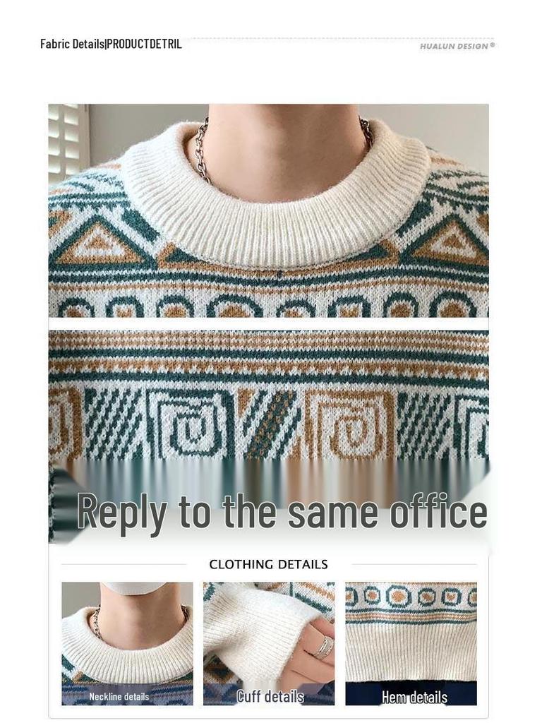 Boys' Casual Men's Warm Knitted Sweater - Thickened, Round Neck, Loose-Fit, Trendy Winter Wear