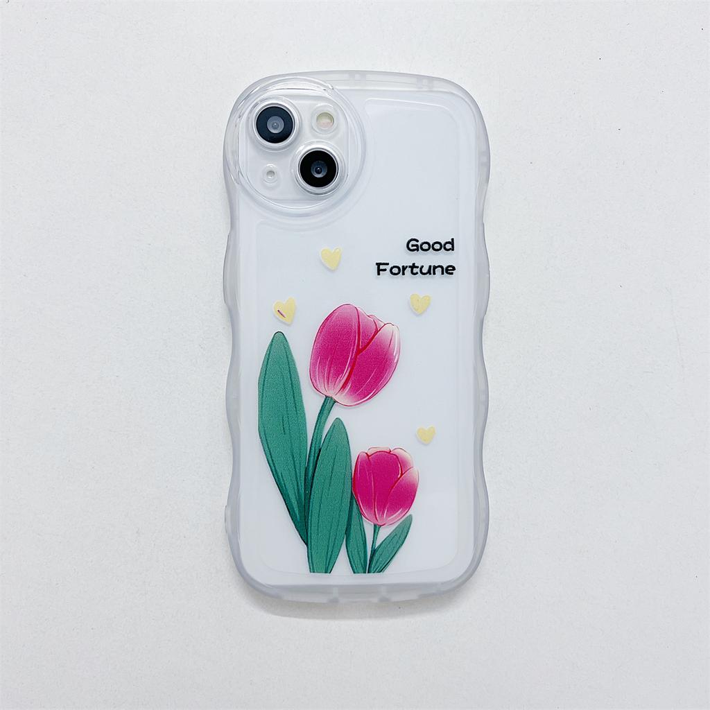 Good Fortune and Endless Love Tulip Pattern Soft TPU Shell Fashion Phone Case for iPhone Samsung Vivo Xiaomi Oppo