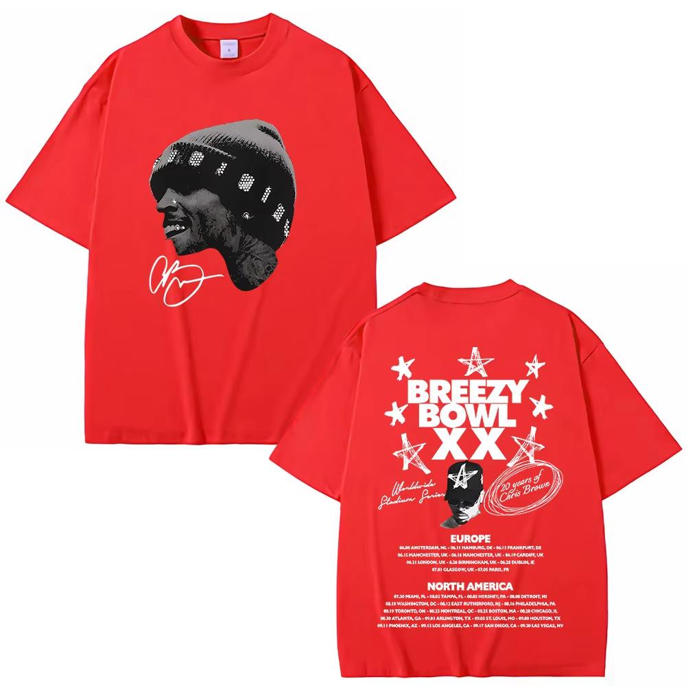 Chris Brown Breezy Bowl XX Tour T Shirt Fashion Hip Hop Vintage Short Sleeve TShirt Unisexs Women Summer Cotton Tshirts Tops