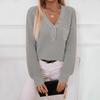 Женский осенне-зимний трикотаж, свободный свитер с V-образным вырезом и пуговицами, однотонный свитер