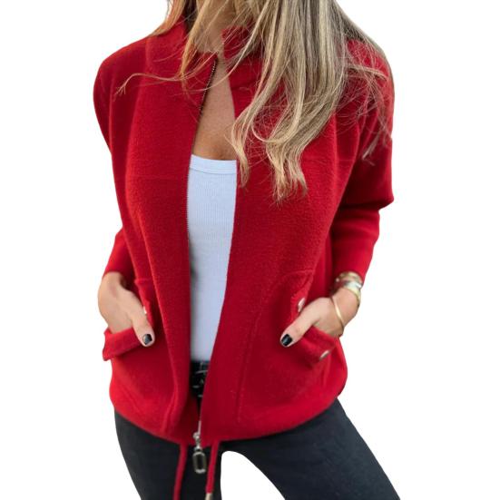 Женская куртка со стойкой, длинными рукавами, шерстяное пальто с карманами, однотонное, теплое, легкое, для повседневной носки