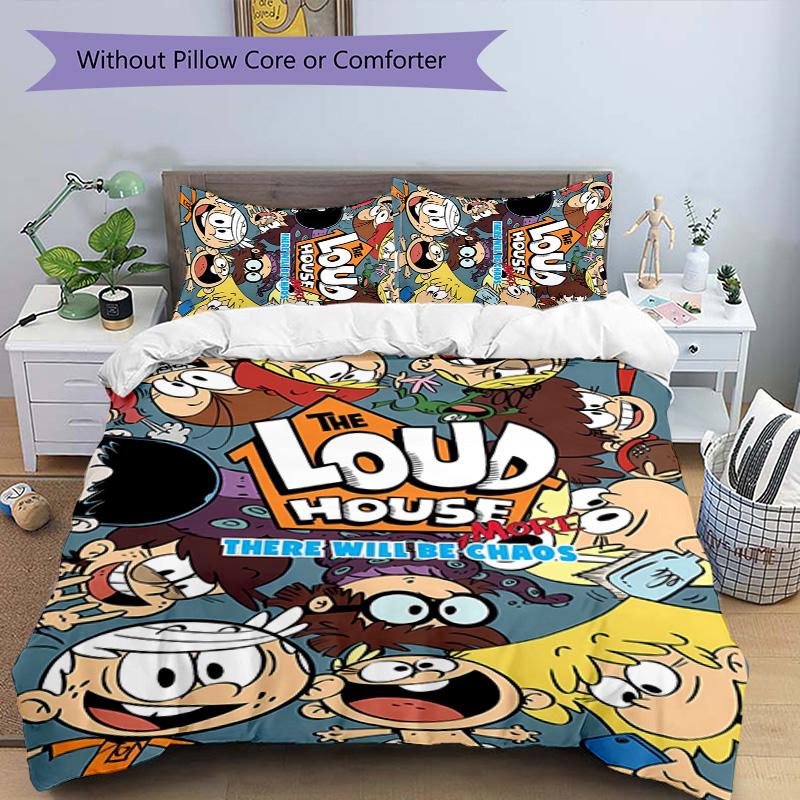 3pcs The Loud House1 pattern bedding set duvet cover set includes duvet cover &pillowcases, perfect all season bedroom decoration & gift