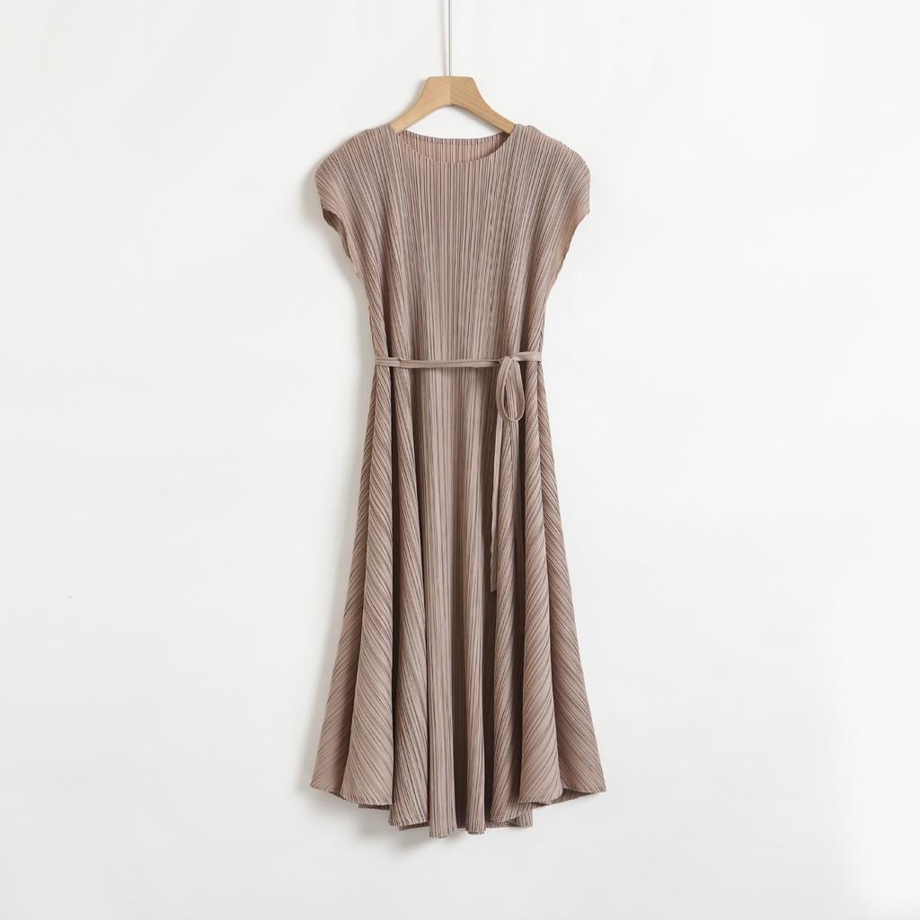 Лето-весна мода тонкая плиссированная рубашка без рукавов женская высокая талия трапециевидная мода тонкое платье