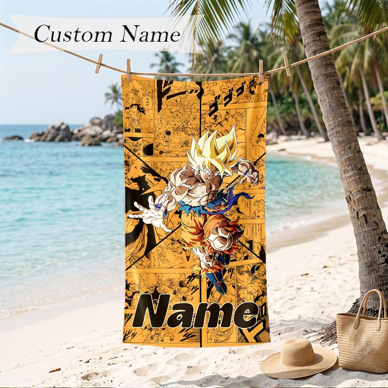 Dragon Ball Custom Name Printed Beach Towel Personalized Soft Towel For Swimming Beach Travel