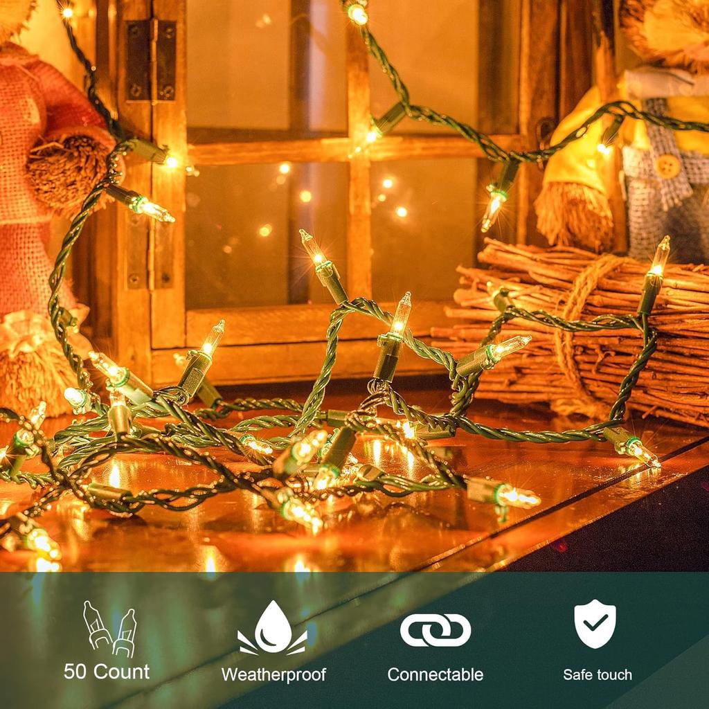 White Christmas Lights,13FT 50 Count String Lights with Green Wire