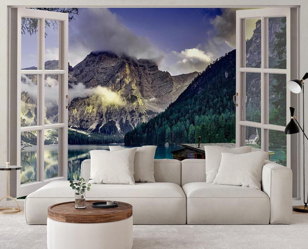 Wallpaper Window View Lake In the Mountains Nature