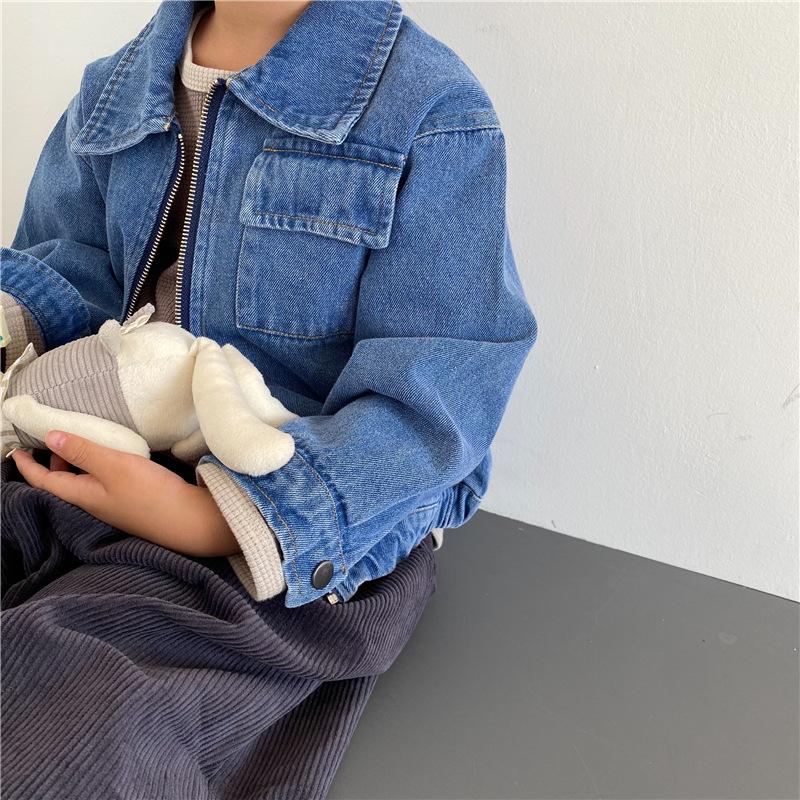 Детская демисезонная джинсовая куртка в корейском стиле - Модная рабочая куртка на молнии для мальчиков и девочек