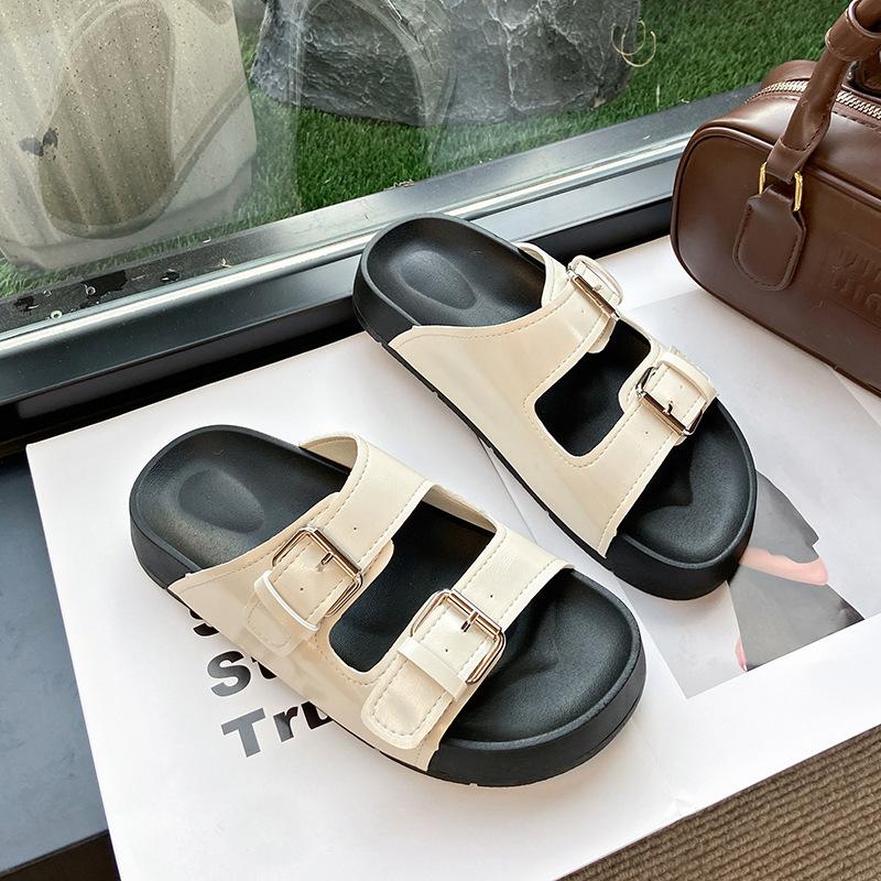 Женские летние тапочки для улицы, новые, на толстой подошве, повседневные, нескользящие, с мягкой подошвой, пляжные сандалии на одно слово, ретро, обувь для отпуска