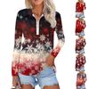 Ladies Spring Autumn Fashion Casual Christmas Printed Zip V-Neck Long Sleeve Shirt Top