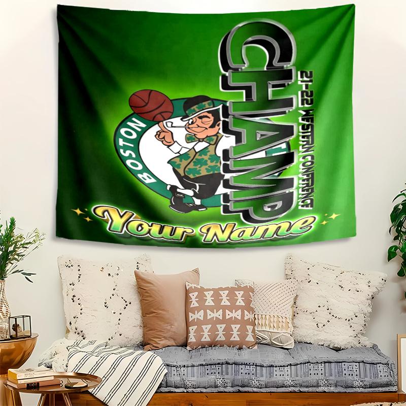 Personalized Name Boston Celtics Tapestry, Wall Hanging Tapestry, Pattern Tapestry for Dorm Bedroom Living Room Wall Art Photography Backdrop