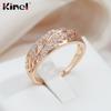 Kinel Rose Gold Leaf Pattern Natural Zircon Rings For Women