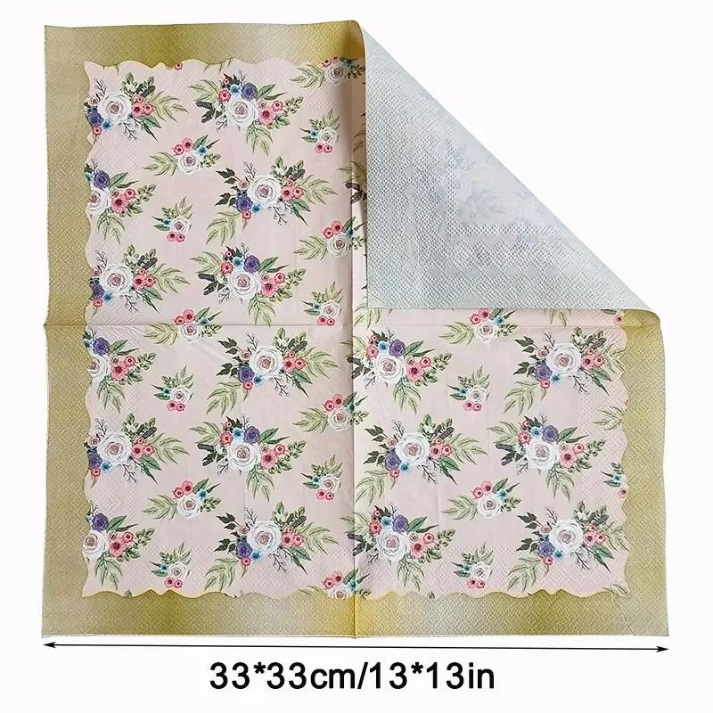 20pcs/Pac 33*33cm 2-Ply Disposable Party Napkin Floral Pattern