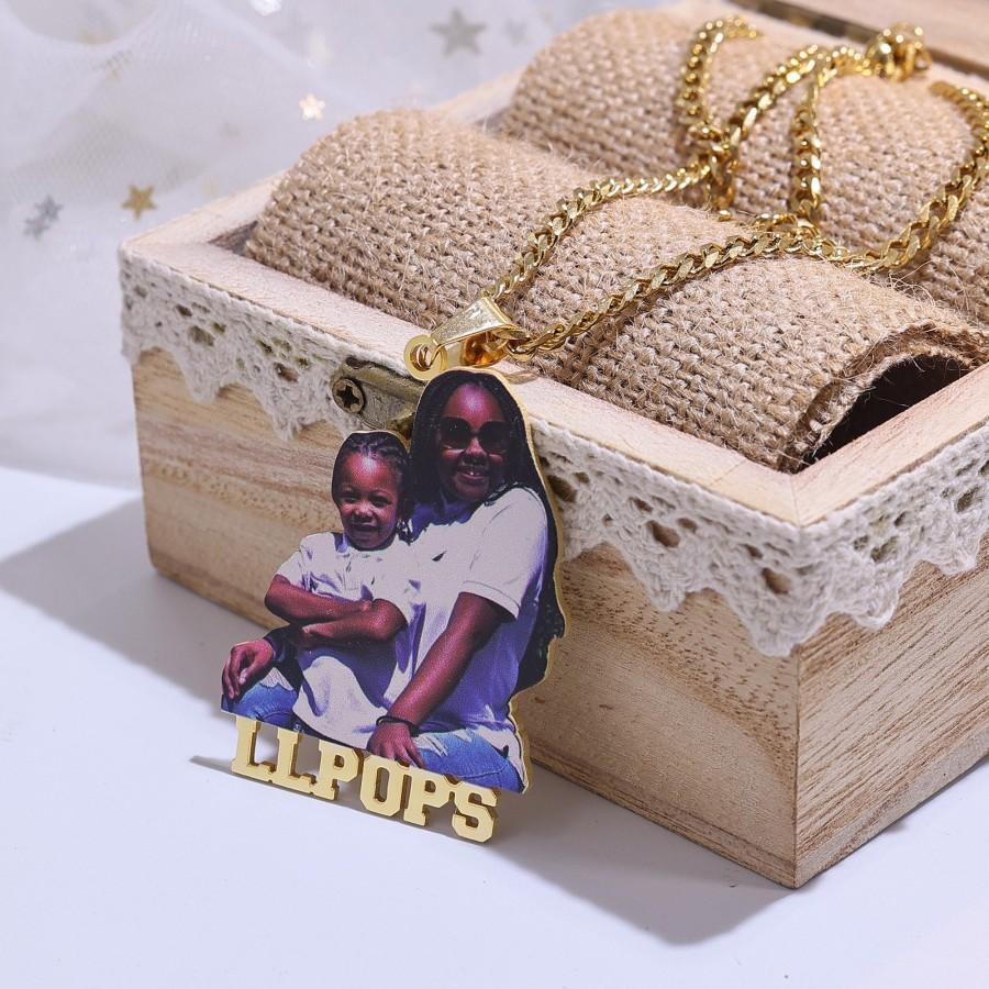 Gold Cuban Chain Custom Personalized Photo Pendant Necklace Customized Name Family Necklaces Gifts Color Portrait Memory Jewelry