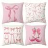 Pink Bow Cherry Pattern Printed Pillowcase, Soft and Comfortable, Sofa Cushion Cover, Suitable for All Kinds of Rooms and Places