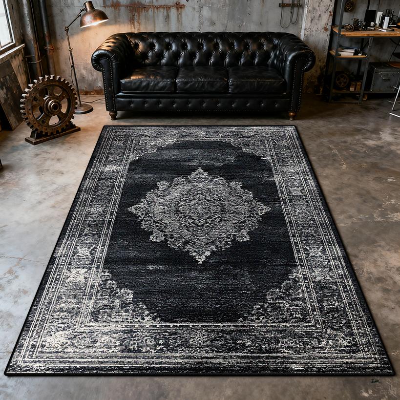 Black Retro Living Room Rug Fireplace Side Large Area Washable Carpets Persian Decoration Bedroom Bedside Rug Cloakroom Soft Mat