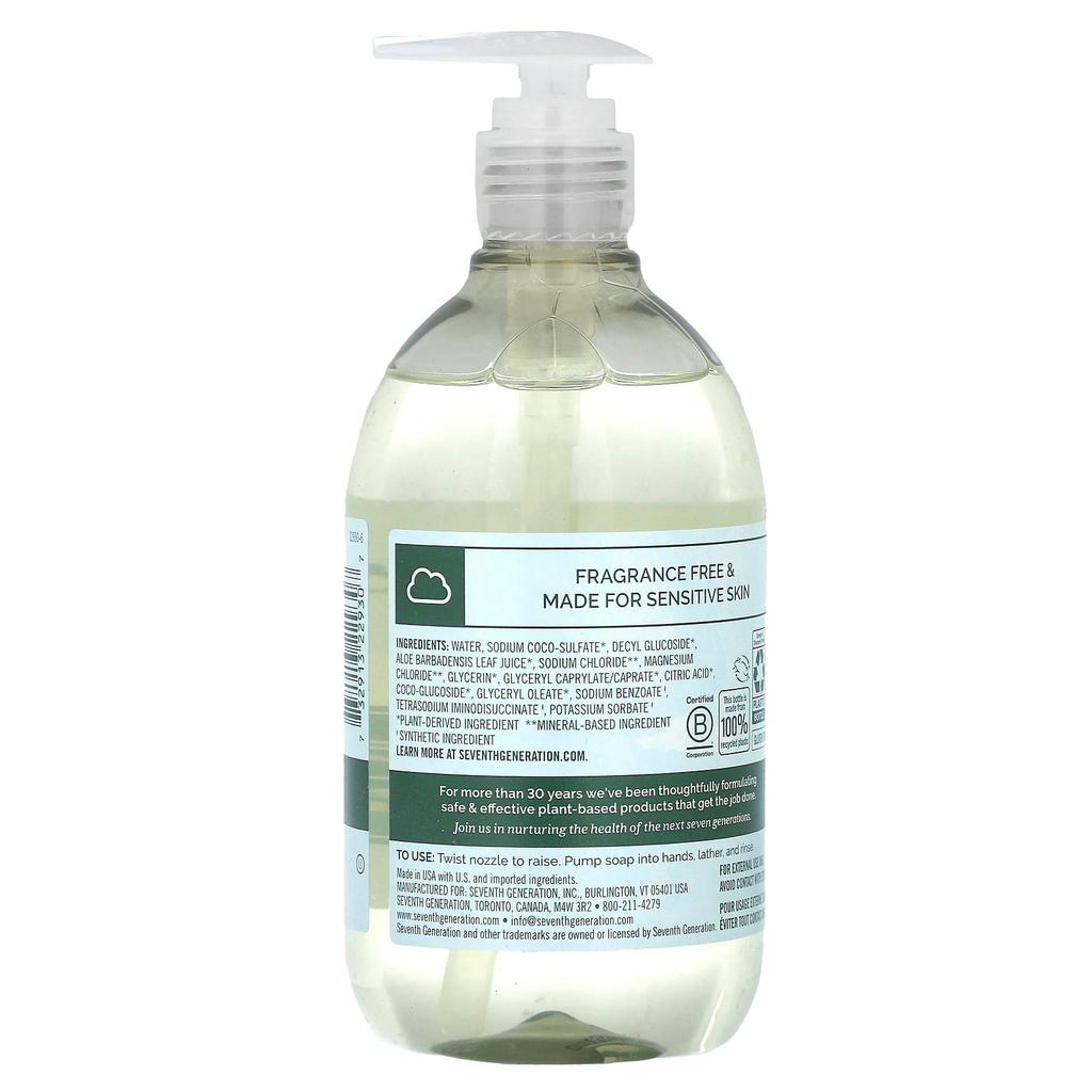 Seventh Generation Hand Wash, Free & Clean, Fragrance-Free, 12 Fl Oz (354 Ml)