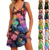 Women's Floral Print Dress, Vest, Skirt With Pockets, Beach Skirt, V-Neck Vest Skirt