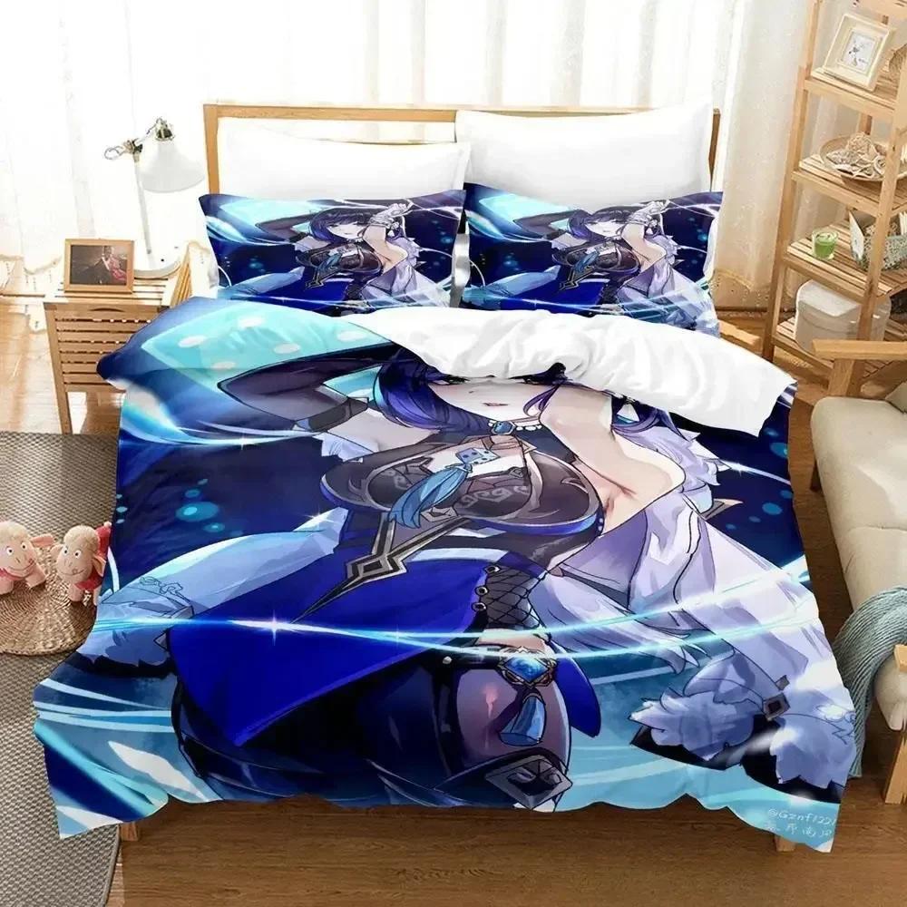 New Anime Game Yelan Genshin Impact Bedding Set Cartoon Anime Three-piece Set Adult Kid Bedroom Duvet Cover Sets 3D Kawaii Girls