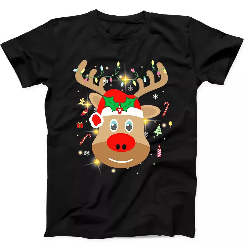 Christmas Rudolph The Red Nosed Reindeer Funny Gift Black Tee T Shirt 166